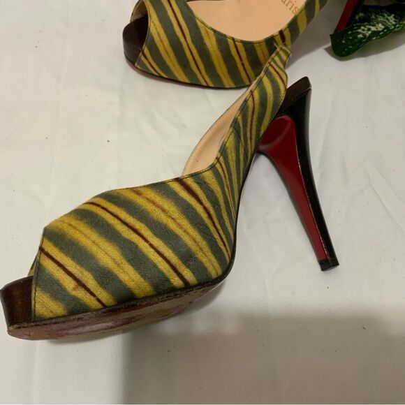 Christian louboutin fabric animal print peep toe Slingback heels size 36.5 - Picture 3 of 16